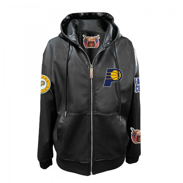 Indiana Pacers Jeff Hamilton Black Vegan Leather Full-Zip Hoodie