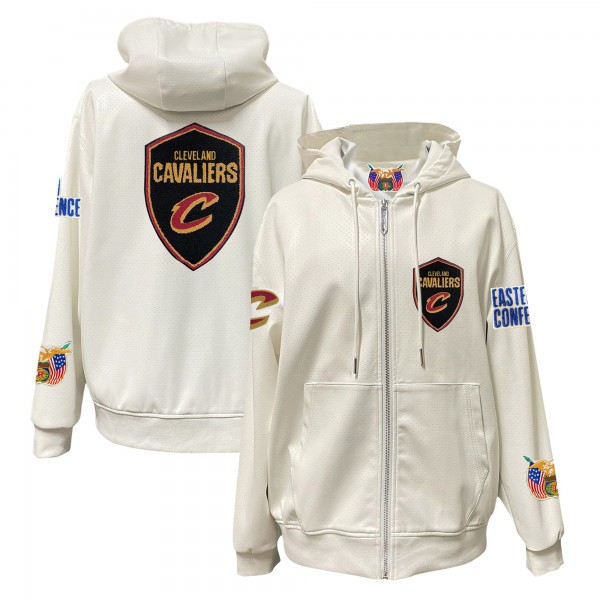 Cleveland Cavaliers Jeff Hamilton White Vegan Leather Full-Zip Hoodie