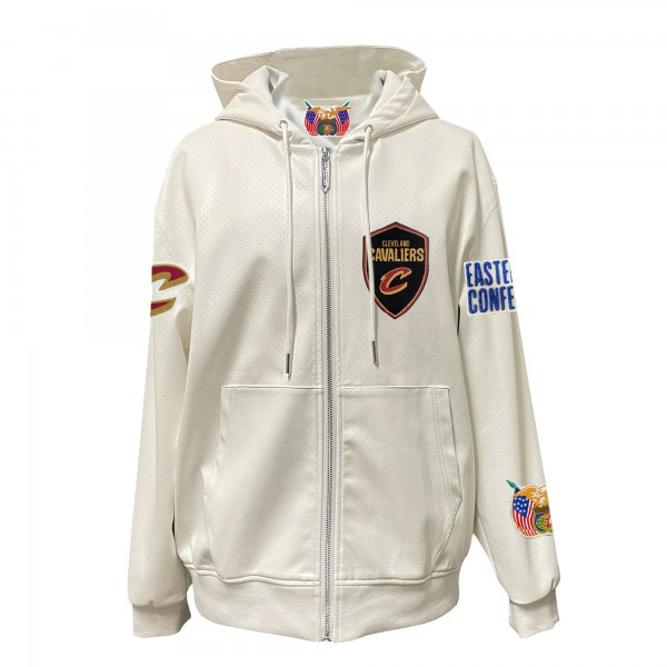 Cleveland Cavaliers Jeff Hamilton White Vegan Leather Full-Zip Hoodie