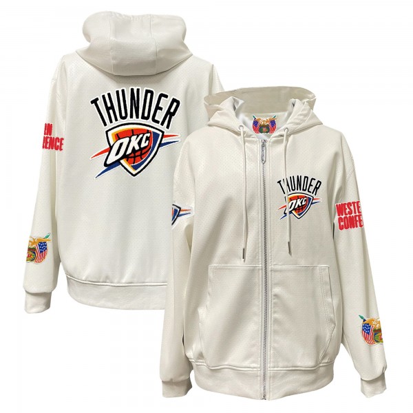 Толстовка на молнии Oklahoma City Thunder Jeff Hamilton White Vegan Leather