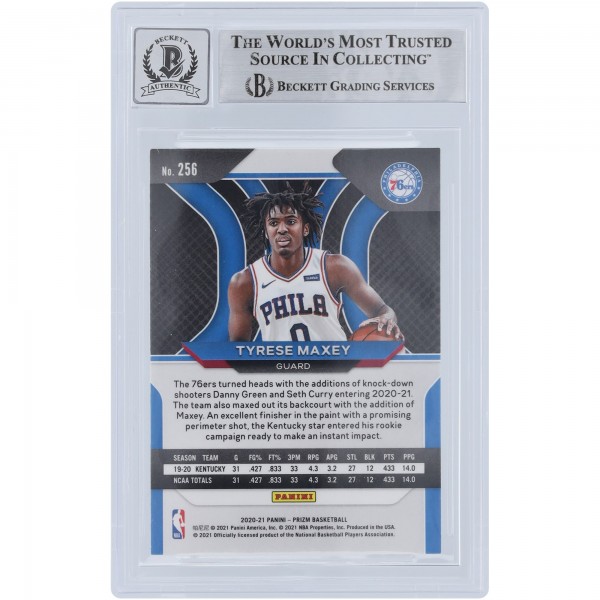 Tyrese Maxey Philadelphia 76ers Autographed 2020-21 Panini Prizm #256 Beckett Fanatics Witnessed Authenticated 9/10 Rookie Card
