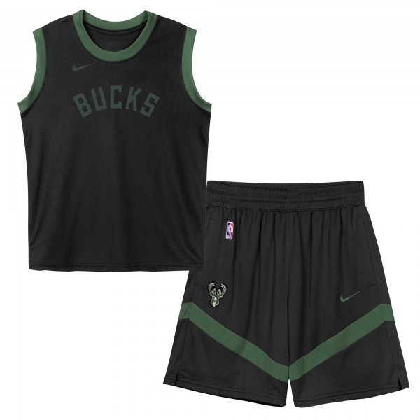 Preschool Milwaukee Bucks Black Mesh Tank Top and Shorts Set