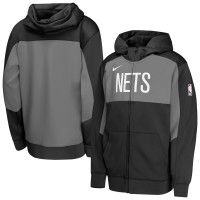 Толстовка на молнии Youth Brooklyn Nets Nike Black/Gray Authentic On-Court Showtime Performance