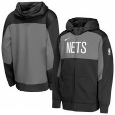 Толстовка на молнии Youth Brooklyn Nets Nike Black/Gray Authentic On-Court Showtime Performance