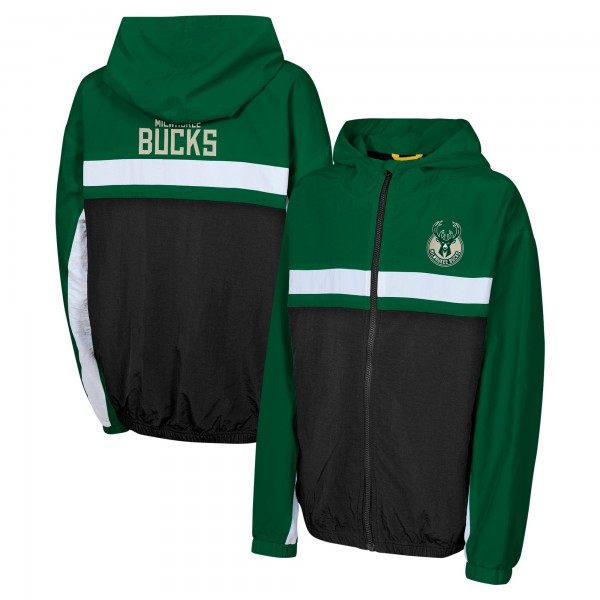Подростковая Milwaukee Bucks Hunter Green Headliner Windbreaker Full-Zip Hoodie Jacket