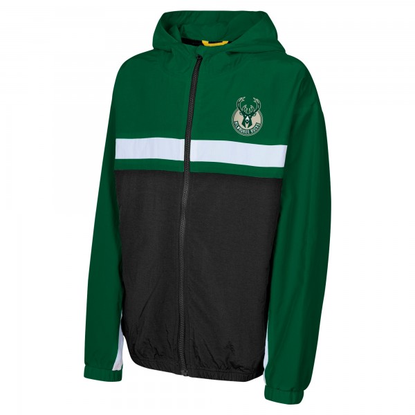 Подростковая Milwaukee Bucks Hunter Green Headliner Windbreaker Full-Zip Hoodie Jacket