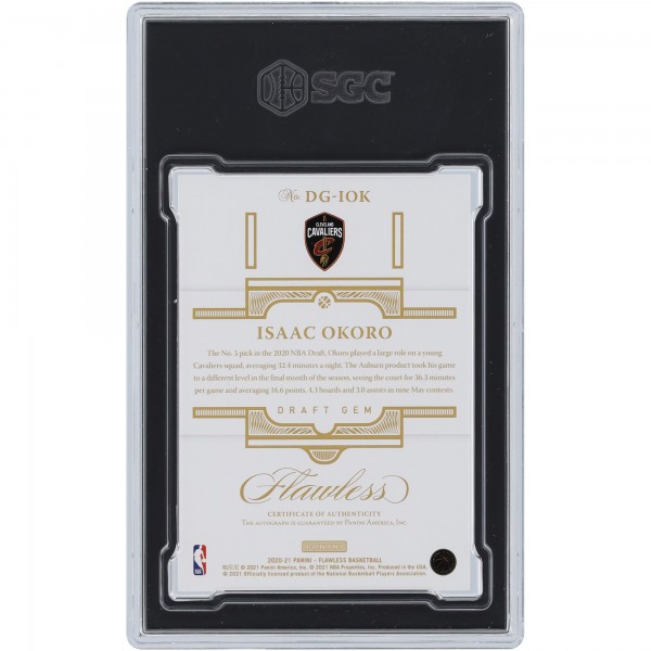 Isaac Okoro Cleveland Cavaliers Autographed 2020-21 Panini Flawless Draft Gem Emerald #DG-IOK #5/5 SGC Authenticated 9.5/10 Rookie Card