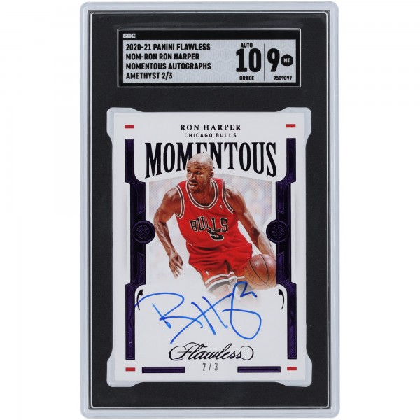 Ron Harper Chicago Bulls Autographed 2020-21 Panini Flawless Amethyst #MOM-RON #2/3 SGC Authenticated 9/10 Card