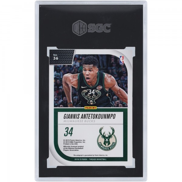 Giannis Antetokounmpo Milwaukee Bucks Autographed 2018-19 Panini Threads Signage #36 SGC Authenticated 8.5 Card