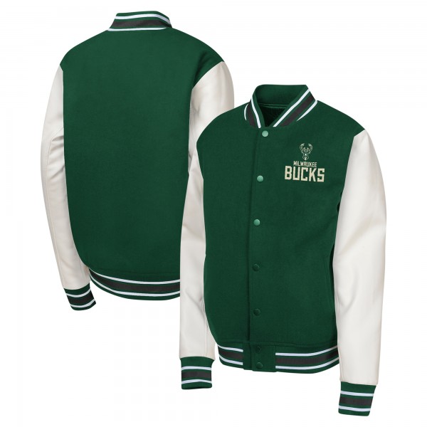Подростковая Milwaukee Bucks Hunter Green True Team Full-Snap Varsity Jacket