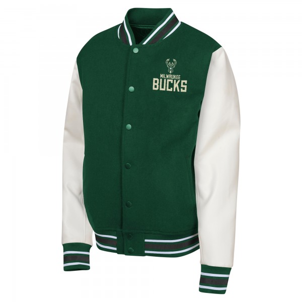 Подростковая Milwaukee Bucks Hunter Green True Team Full-Snap Varsity Jacket