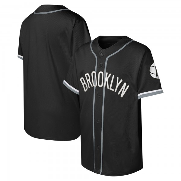 Игровая джерси Youth Brooklyn Nets Black Stitch Full-Button Baseball