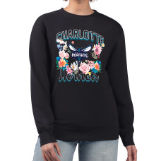 Женская свитшот Charlotte Hornets G-III 4Her by Carl Banks Black Flowers Team Logo Graphic Fleece Crewneck Pullover