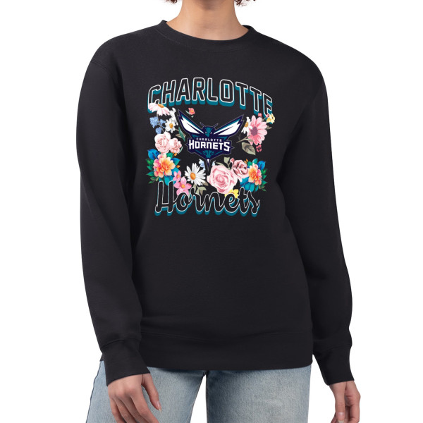 Женская свитшот Charlotte Hornets G-III 4Her by Carl Banks Black Flowers Team Logo Graphic Fleece Crewneck Pullover
