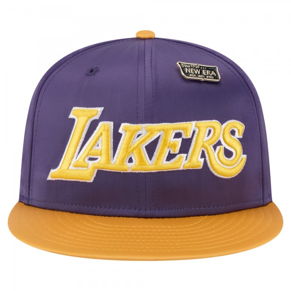 Бейсболка Los Angeles Lakers New Era Purple/Gold Throwback Satin Vintage Pin Two-Tone 59FIFTY