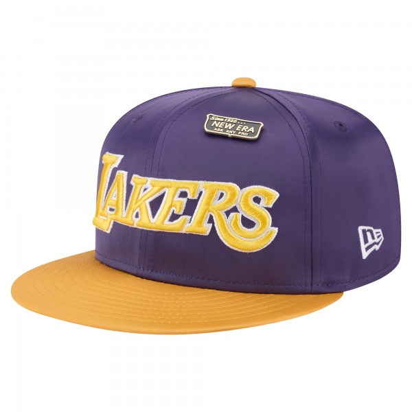 Бейсболка Los Angeles Lakers New Era Purple/Gold Throwback Satin Vintage Pin Two-Tone 59FIFTY