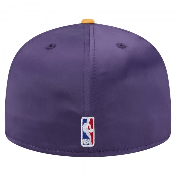 Бейсболка Los Angeles Lakers New Era Purple/Gold Throwback Satin Vintage Pin Two-Tone 59FIFTY