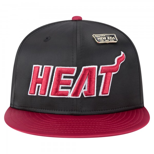 Бейсболка Miami Heat New Era Black/Red Throwback Satin Vintage Pin Two-Tone 59FIFTY