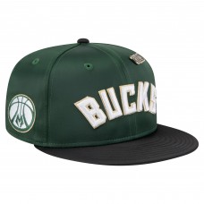 Бейсболка Milwaukee Bucks New Era Hunter Green/Black Throwback Satin Vintage Pin Two-Tone 59FIFTY