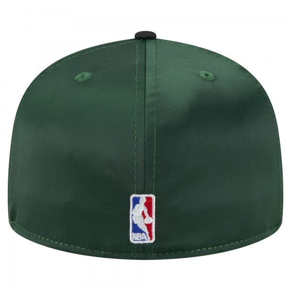 Бейсболка Milwaukee Bucks New Era Hunter Green/Black Throwback Satin Vintage Pin Two-Tone 59FIFTY