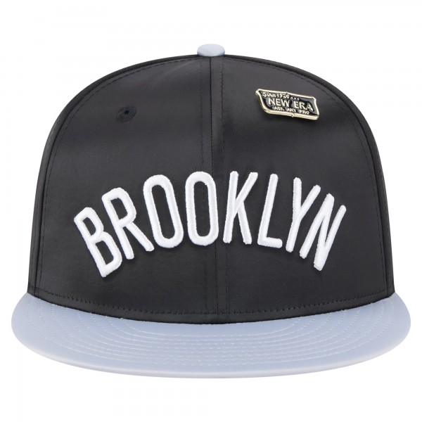 Бейсболка Brooklyn Nets New Era Black/Gray Throwback Satin Vintage Pin Two-Tone 59FIFTY