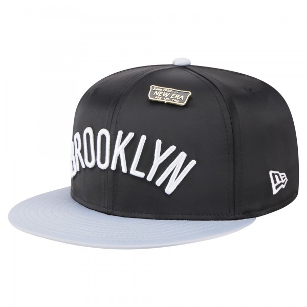 Бейсболка Brooklyn Nets New Era Black/Gray Throwback Satin Vintage Pin Two-Tone 59FIFTY