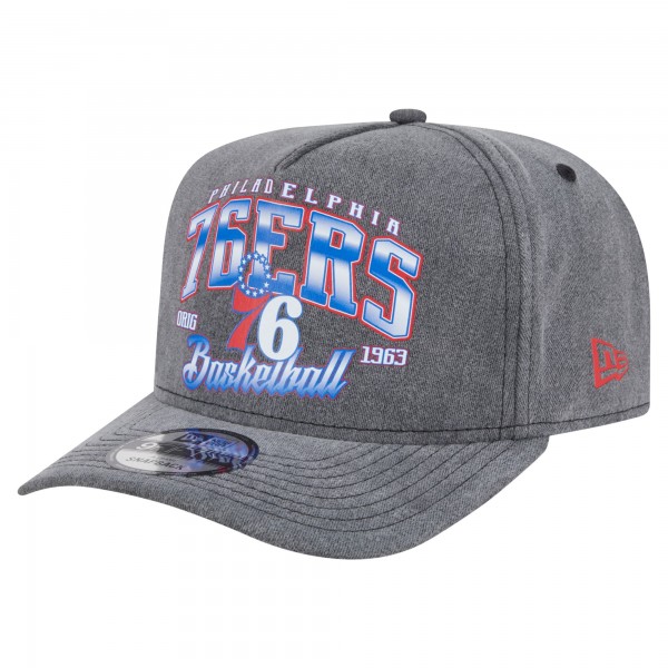Бейсболка Philadelphia 76ers New Era Charcoal Throwback Washed Pre-Curved 9FIFTY Snapback