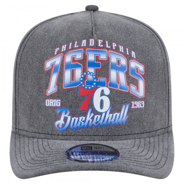 Бейсболка Philadelphia 76ers New Era Charcoal Throwback Washed Pre-Curved 9FIFTY Snapback