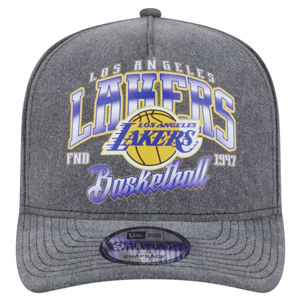 Бейсболка Los Angeles Lakers New Era Charcoal Throwback Washed Pre-Curved 9FIFTY Snapback