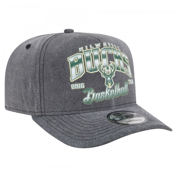 Бейсболка Milwaukee Bucks New Era Charcoal Throwback Washed Pre-Curved 9FIFTY
