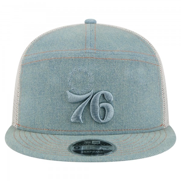 Бейсболка Philadelphia 76ers New Era Adventure Denim Split Panel 9FIFTY Snapback