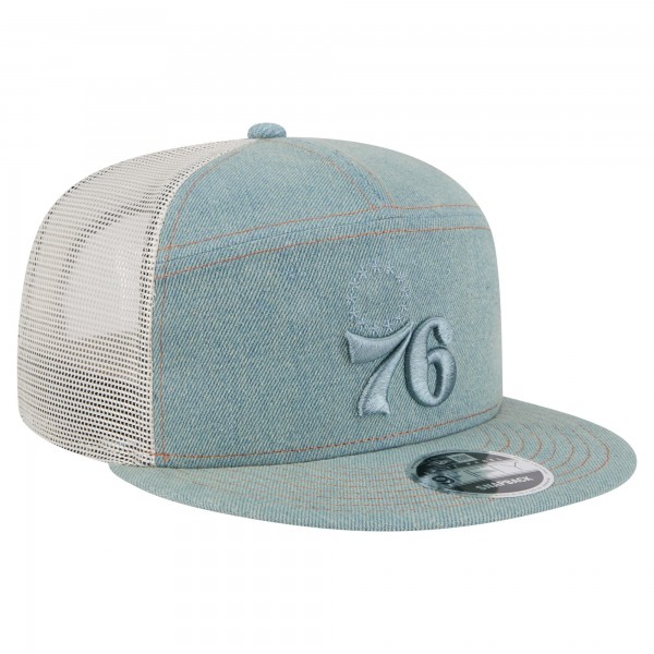 Бейсболка Philadelphia 76ers New Era Adventure Denim Split Panel 9FIFTY Snapback