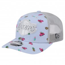 Бейсболка Los Angeles Lakers New Era Light Blue/Gray Adventure Aloha Pattern 9SEVENTY Stretch-Snap
