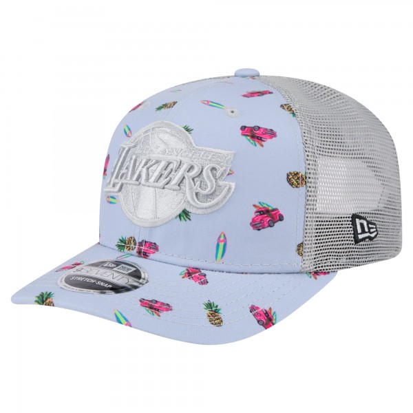 Бейсболка Los Angeles Lakers New Era Light Blue/Gray Adventure Aloha Pattern 9SEVENTY Stretch-Snap