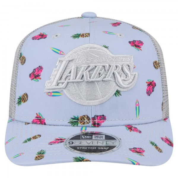 Бейсболка Los Angeles Lakers New Era Light Blue/Gray Adventure Aloha Pattern 9SEVENTY Stretch-Snap