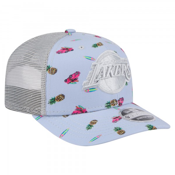 Бейсболка Los Angeles Lakers New Era Light Blue/Gray Adventure Aloha Pattern 9SEVENTY Stretch-Snap
