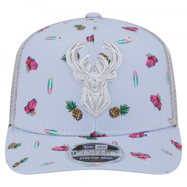 Бейсболка Milwaukee Bucks New Era Light Blue/Gray Adventure Aloha Pattern 9SEVENTY