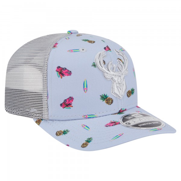 Бейсболка Milwaukee Bucks New Era Light Blue/Gray Adventure Aloha Pattern 9SEVENTY