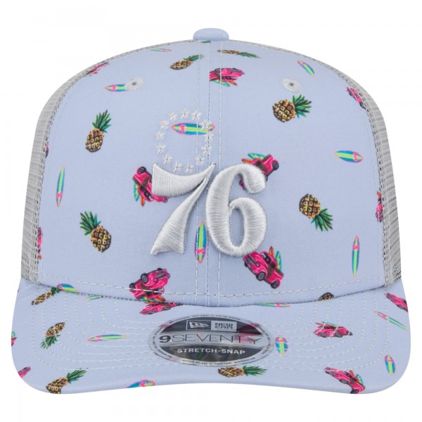 Бейсболка Philadelphia 76ers New Era Light Blue/Gray Adventure Aloha Pattern 9SEVENTY Stretch-Snap