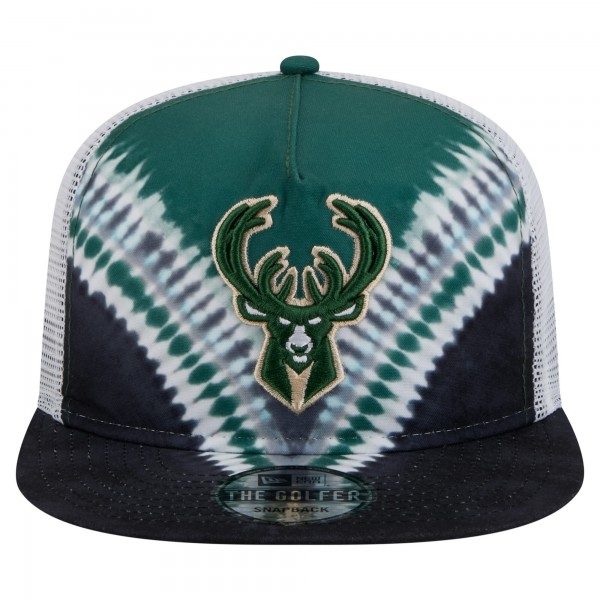 Бейсболка Milwaukee Bucks New Era Black/Hunter Green Throwback Dye Golfer