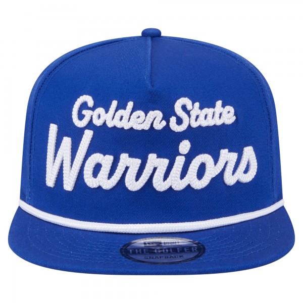 Golden State Warriors New Era Royal Team Text Golfer Snapback Hat