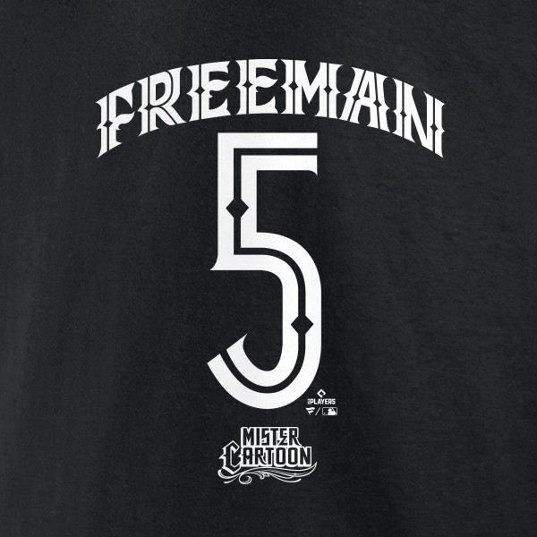 Los Angeles Dodgers Freddie Freeman Black Mister Cartoon Name & Number T-Shirt