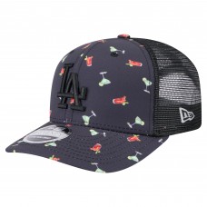 Бейсболка Los Angeles Dodgers New Era Black Adventure Drinks Pattern 9SEVENTY Stretch-Snap