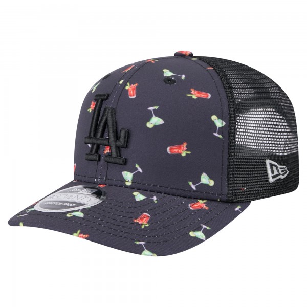 Бейсболка Los Angeles Dodgers New Era Black Adventure Drinks Pattern 9SEVENTY Stretch-Snap