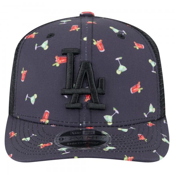 Бейсболка Los Angeles Dodgers New Era Black Adventure Drinks Pattern 9SEVENTY Stretch-Snap
