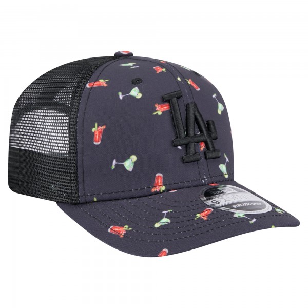 Бейсболка Los Angeles Dodgers New Era Black Adventure Drinks Pattern 9SEVENTY Stretch-Snap