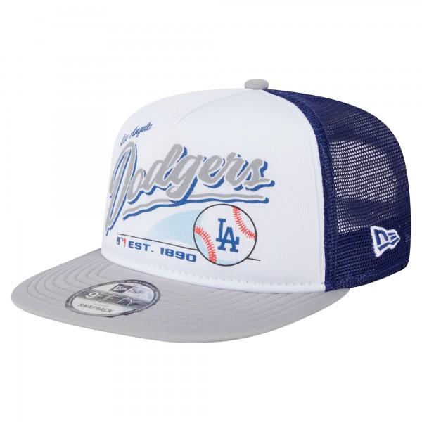 Бейсболка Los Angeles Dodgers New Era White/Gray Retro Script Trucker 9FIFTY Snapback