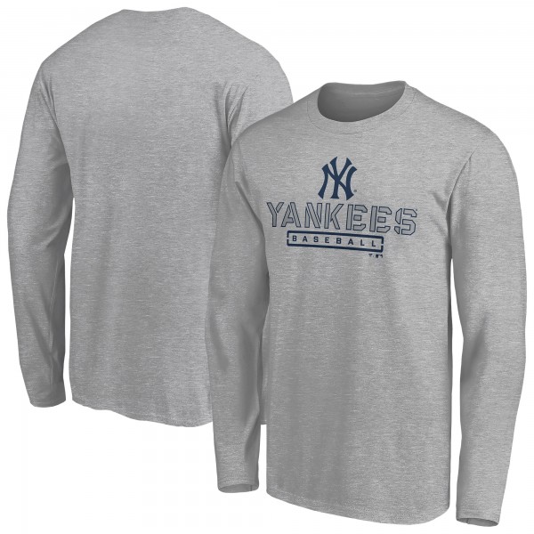 New York Yankees Gray Evanston Stencil Long Sleeve T-Shirt