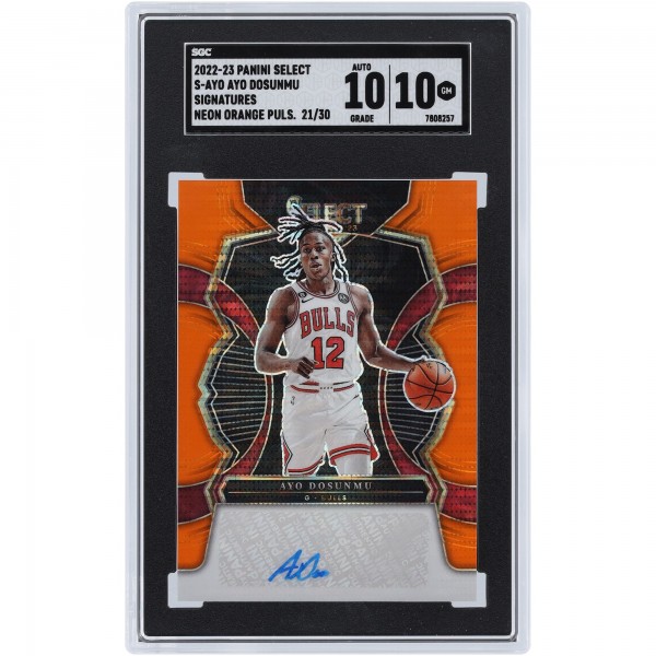 Ayo Dosunmu Chicago Bulls Autographed 2022-23 Panini Select Orange Pulsar #S-AYO #/30 SGC Authenticated 10/10 Rookie Card