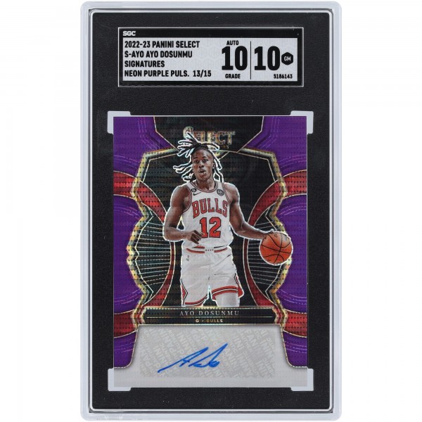 Ayo Dosunmu Chicago Bulls Autographed 2022-23 Panini Select Purple Pulsar #S-AYO #13/15 SGC Authenticated 10/10 Rookie Card